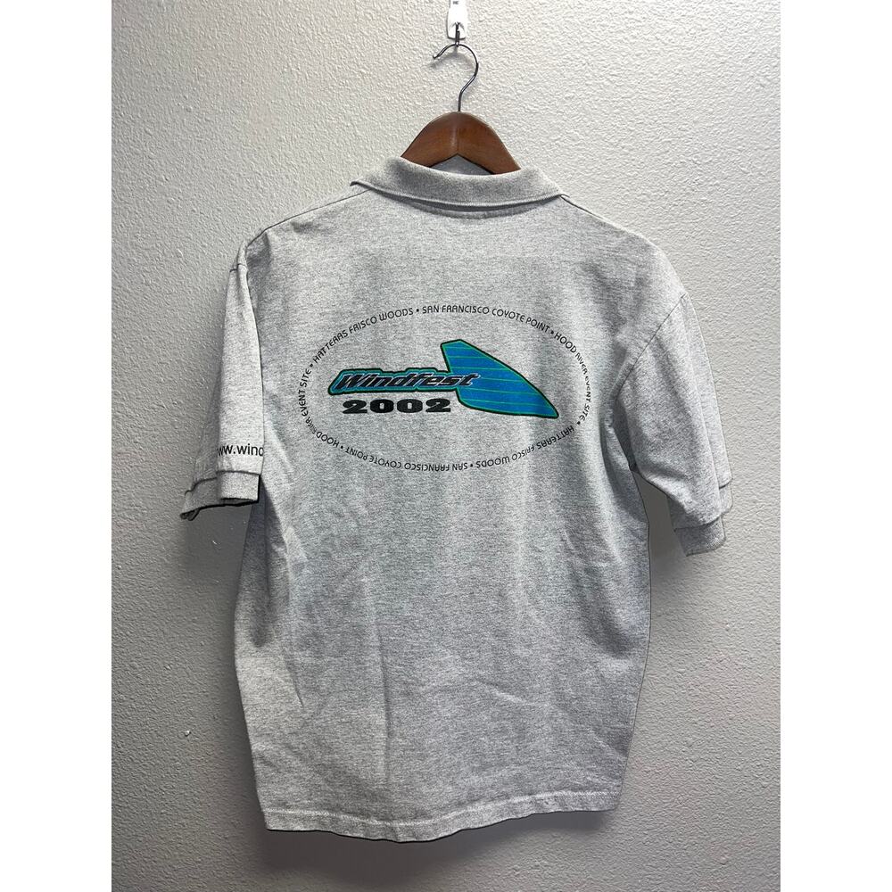 Vintage Windsailing Shirt Polo Short Sleeve Windfest 2002 Gray Tee Medium